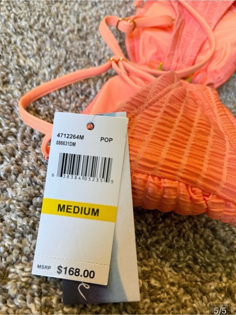 Isabella Rose Bikini Set Medium Neon Coral Textured Bandeau High Cut Swim Size M